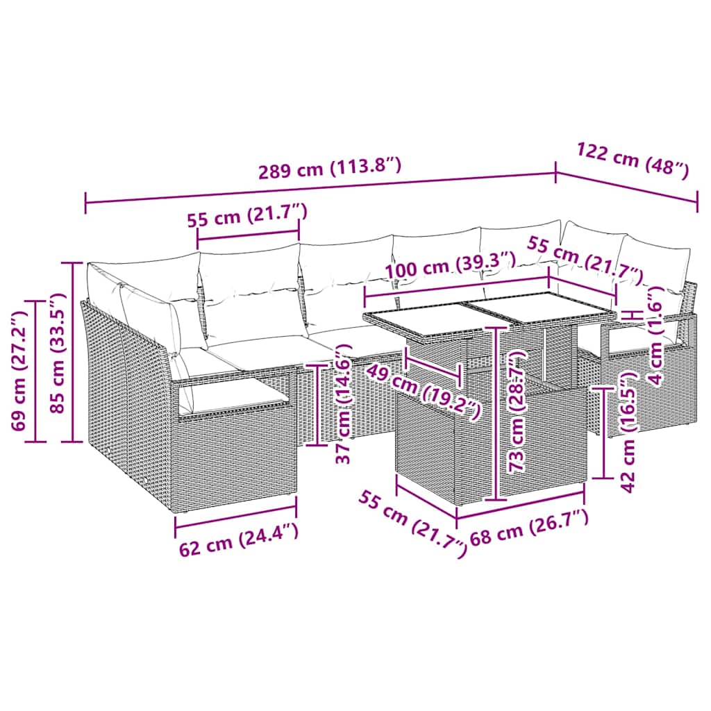 Sada zahradních pohovek s úložištěm 8 pcs Béžová Poly ratan - obrázek 15
