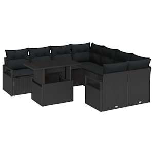 Sada zahradních pohovek s polštářem 9 pcs Černá Poly ratan - obrázek 2