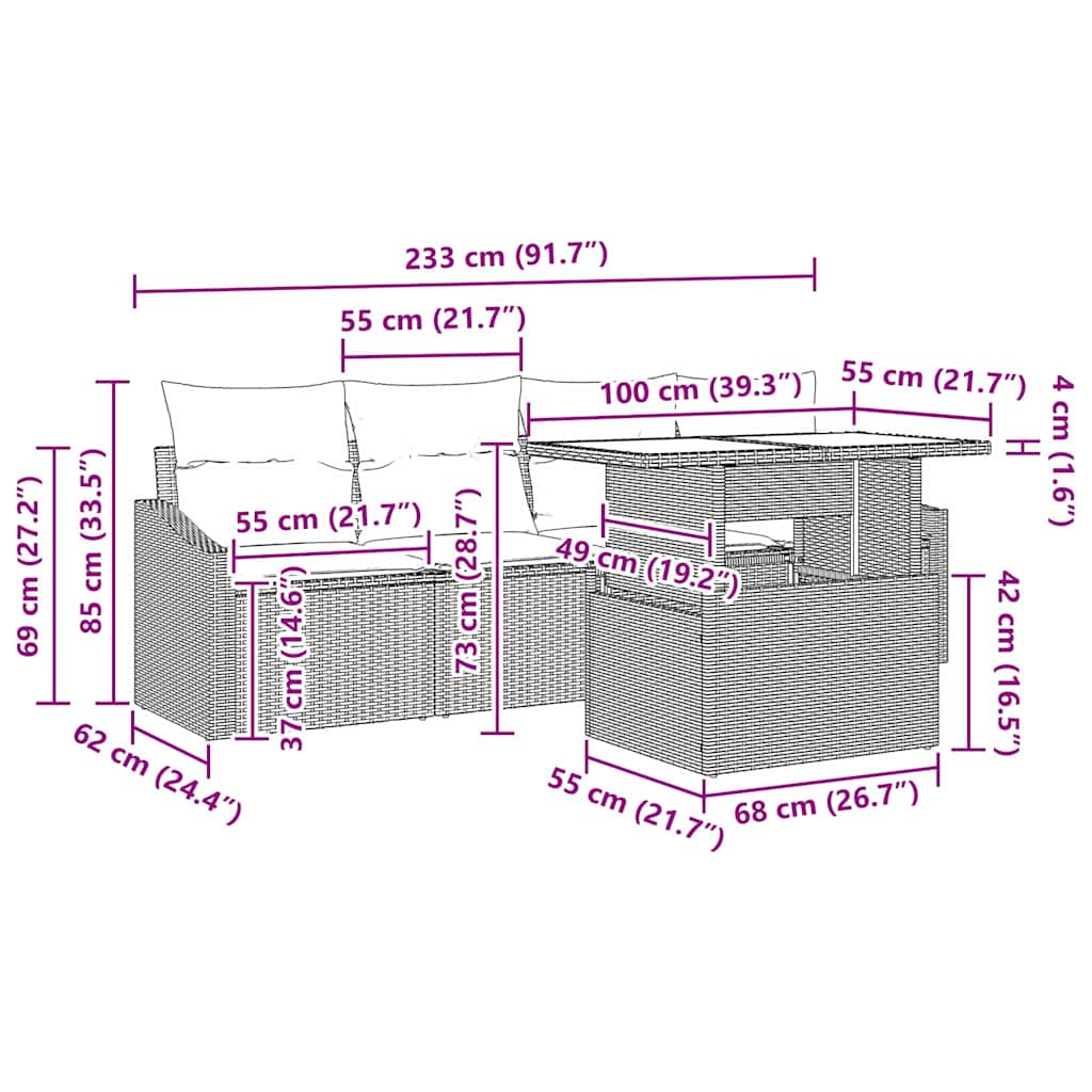 Vrtna sedežna garnitura s shranjevanjem 5 pcs Rjava Poly ratan - slika 13