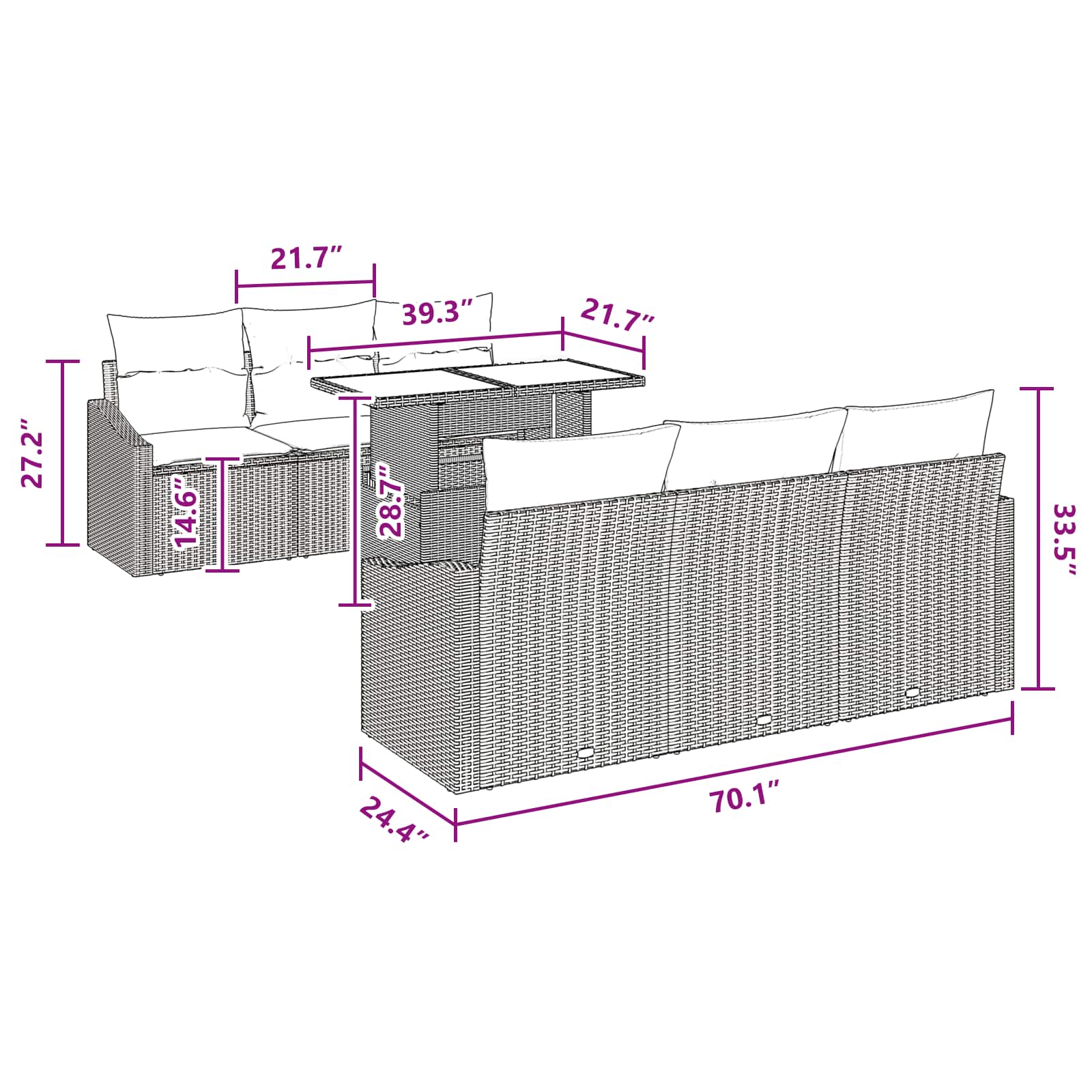Tuin Sofa Set met kussen met opslag 7 pcs Grijs poly rattan - Afbeelding 9