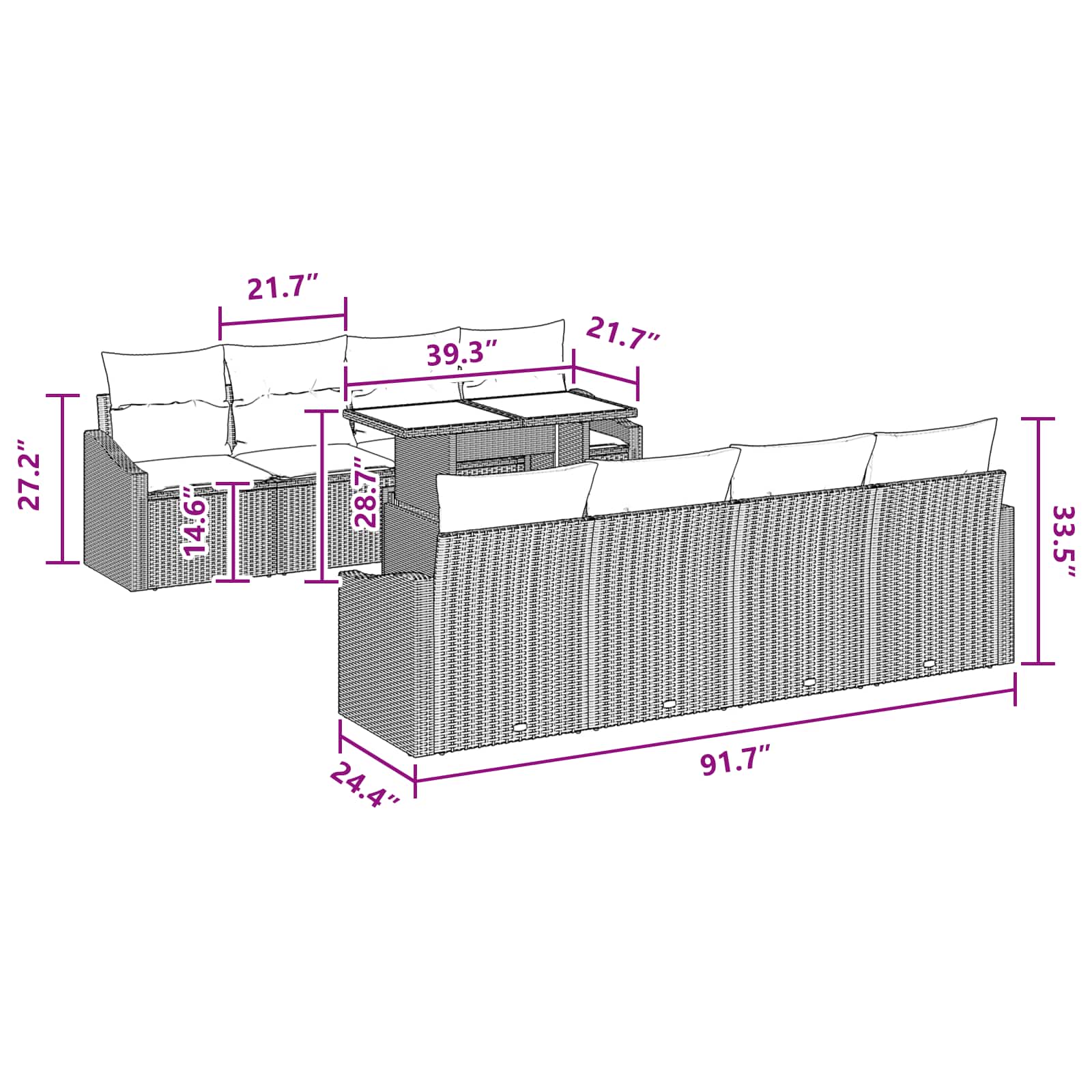 Tuin Sofa Set met kussen met opslag 9 pcs Grijs poly rattan - Afbeelding 10