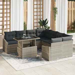 Vrtna sedežna garnitura 9 pcs Svetlo siva Poly ratan