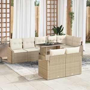 Vrtna sedežna garnitura z blazino 9 pcs Bež in smetanova