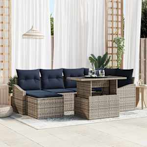 Vrtna sedežna garnitura z blazino 7 pcs Siva in mornarsko modra