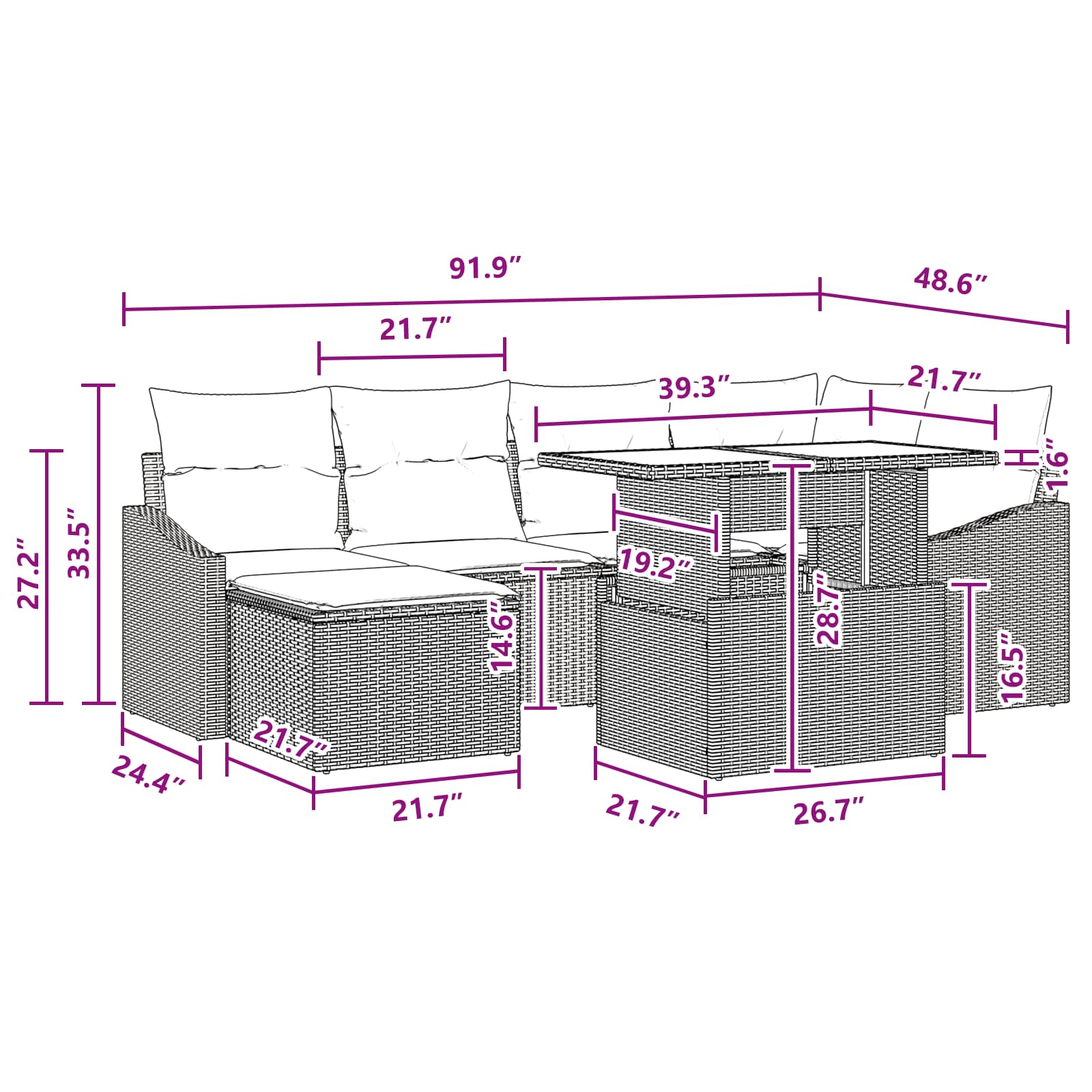 Tuin Sofa Set met kussen met opslag 7 pcs Grijs en Marineblauw - Afbeelding 11