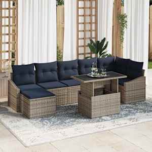 Vrtna sedežna garnitura z blazino 8 pcs Siva in mornarsko modra