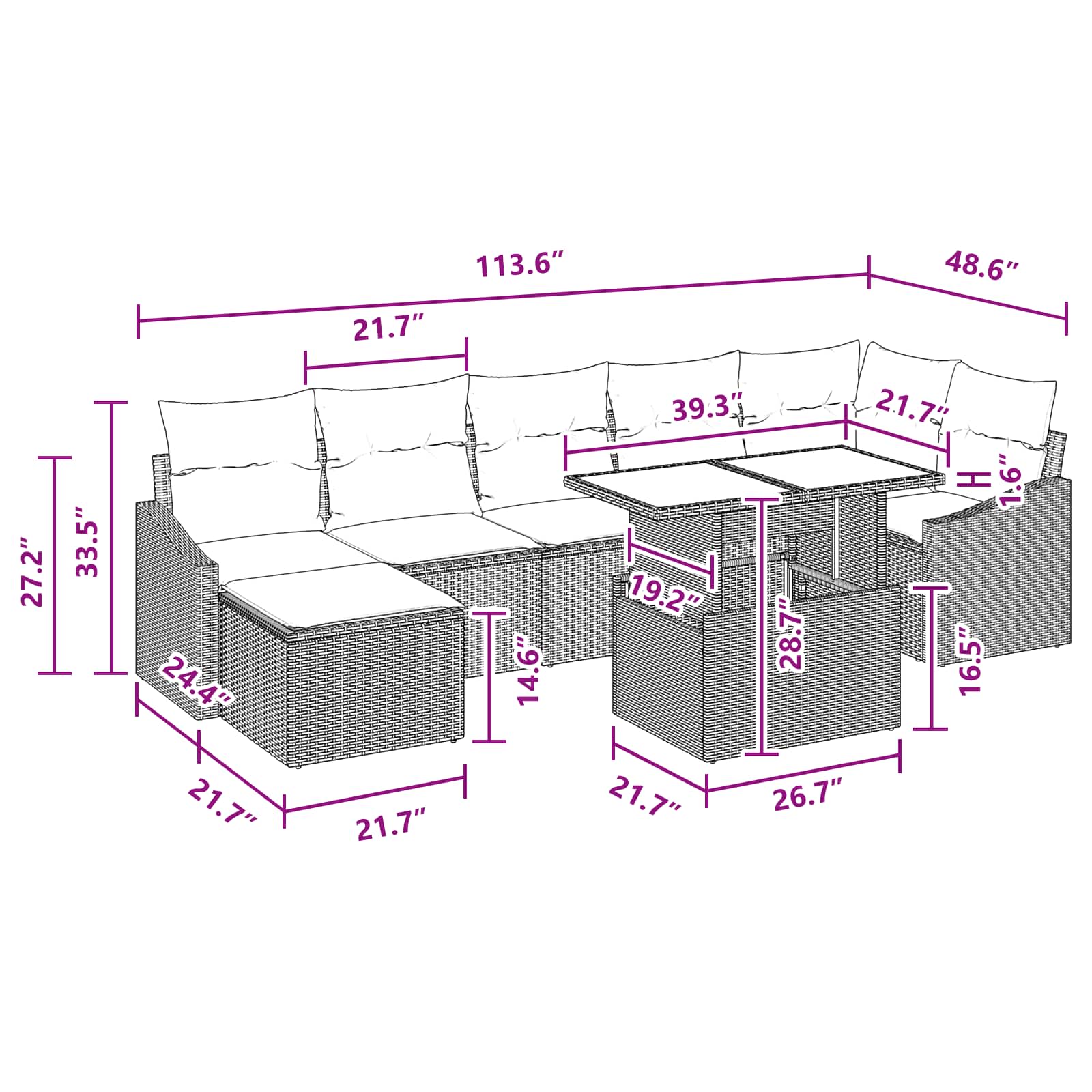 Tuin Sofa Set met kussen met opslag 8 pcs Grijs en Marineblauw - Afbeelding 11