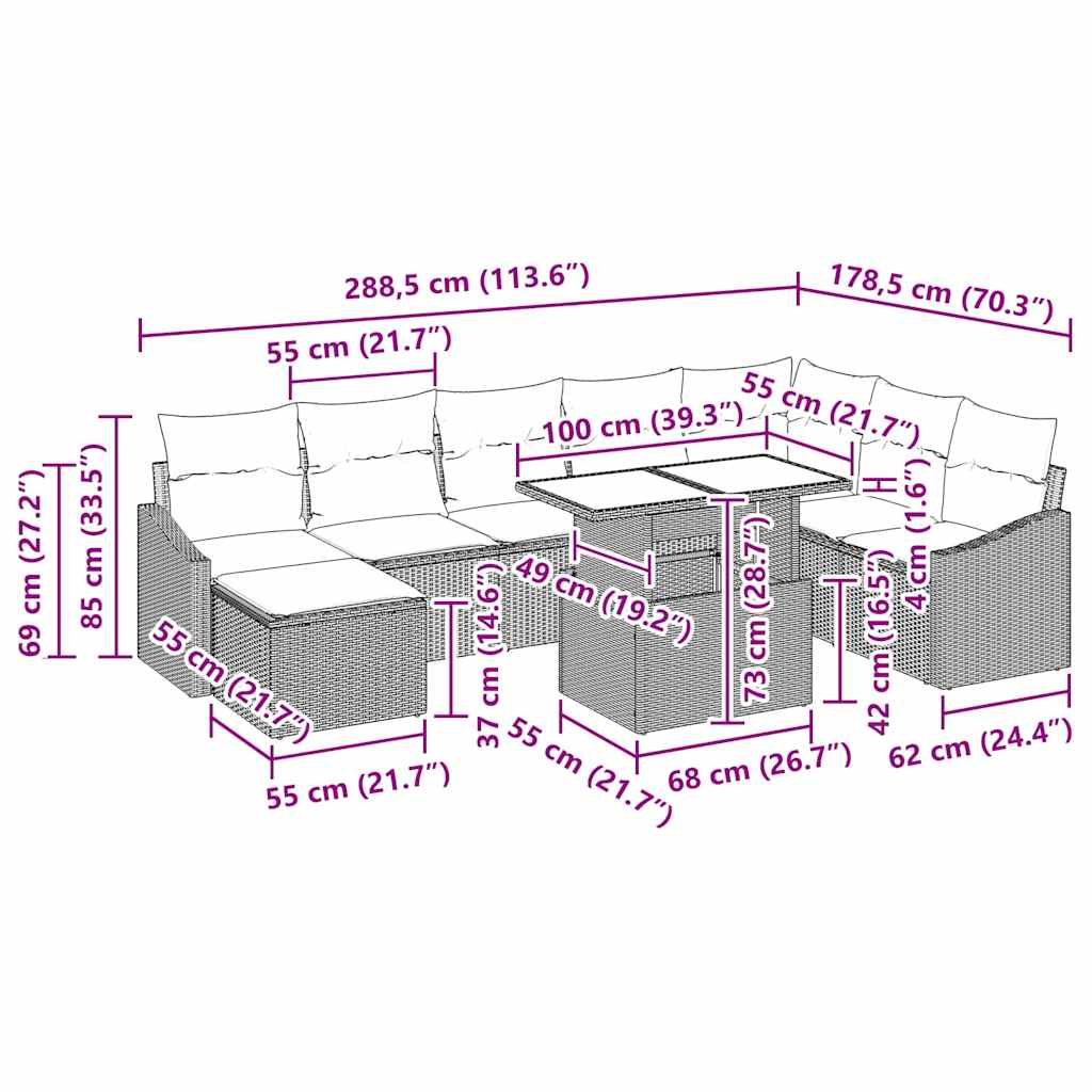 Sada zahradních pohovek s polštářem 9 pcs Béžová a krémová - obrázek 17