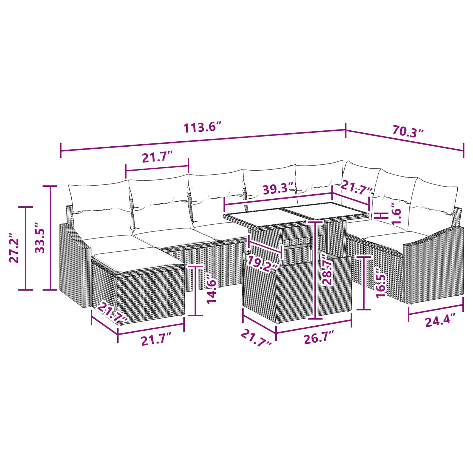 Tuin Sofa Set met kussen met opslag 9 pcs Grijs en Marineblauw - Afbeelding 11