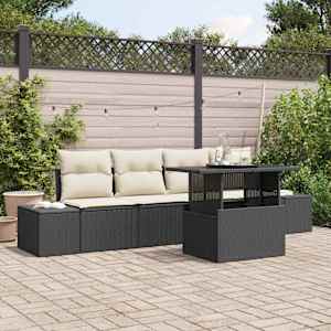 Vrtna sedežna garnitura z blazino z blazino 5 pcs Črna in krem