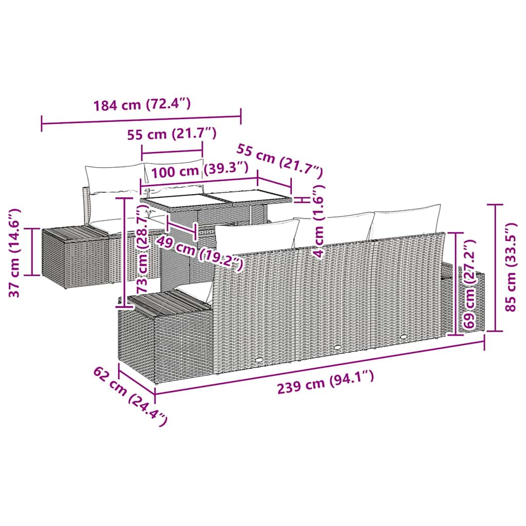 Vrtna sedežna garnitura 6 pcs Svetlo siva in temno siva - slika 13