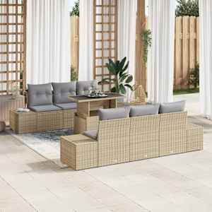 Vrtna sedežna garnitura z blazino 7 pcs Bež in svetlo siva