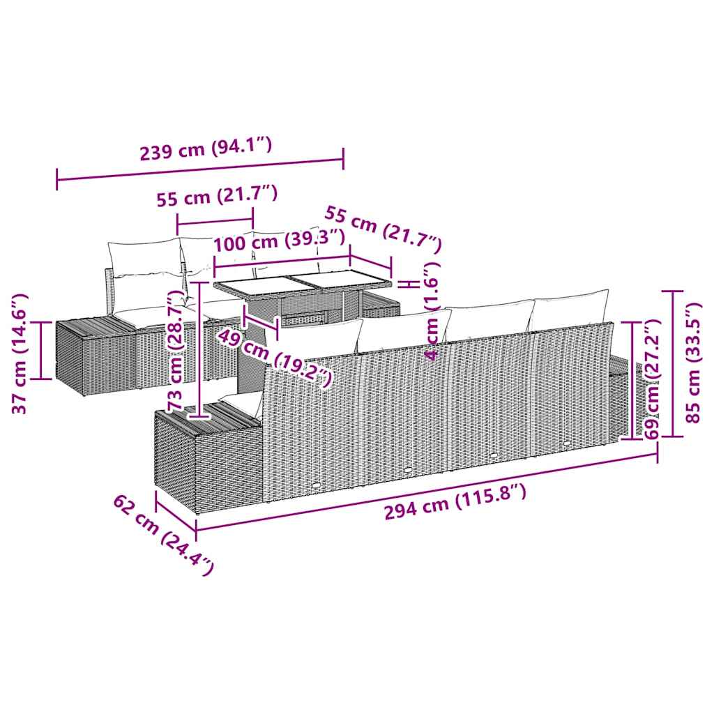 Vrtna sedežna garnitura z blazino 8 pcs Rjava in krem - slika 13