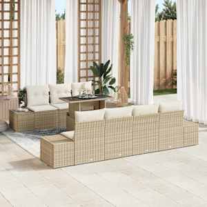 Vrtna sedežna garnitura z blazino 8 pcs Bež in smetanova