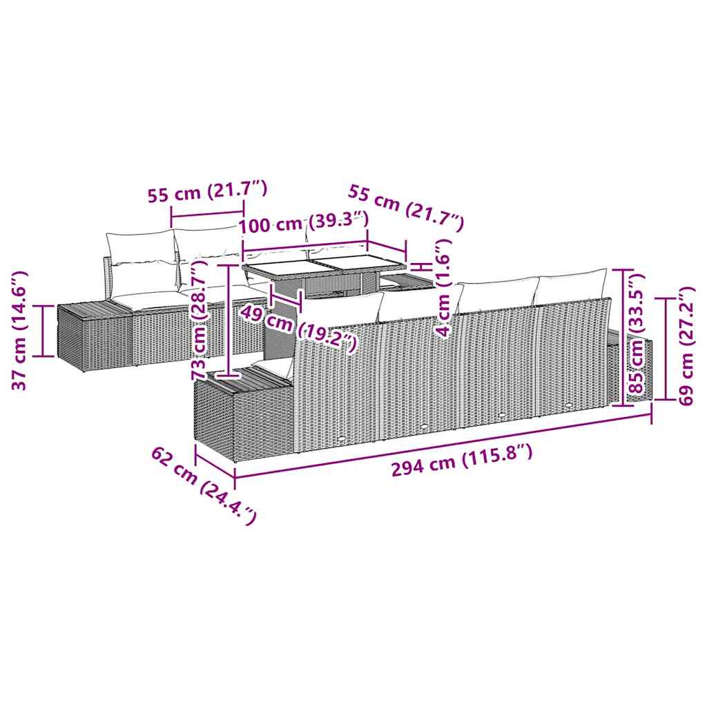 Vrtna sedežna garnitura z blazino 9 pcs Bež in svetlo siva - slika 13