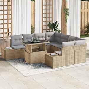 Vrtna sedežna garnitura 9 pcs Bež in svetlo siva poli ratan