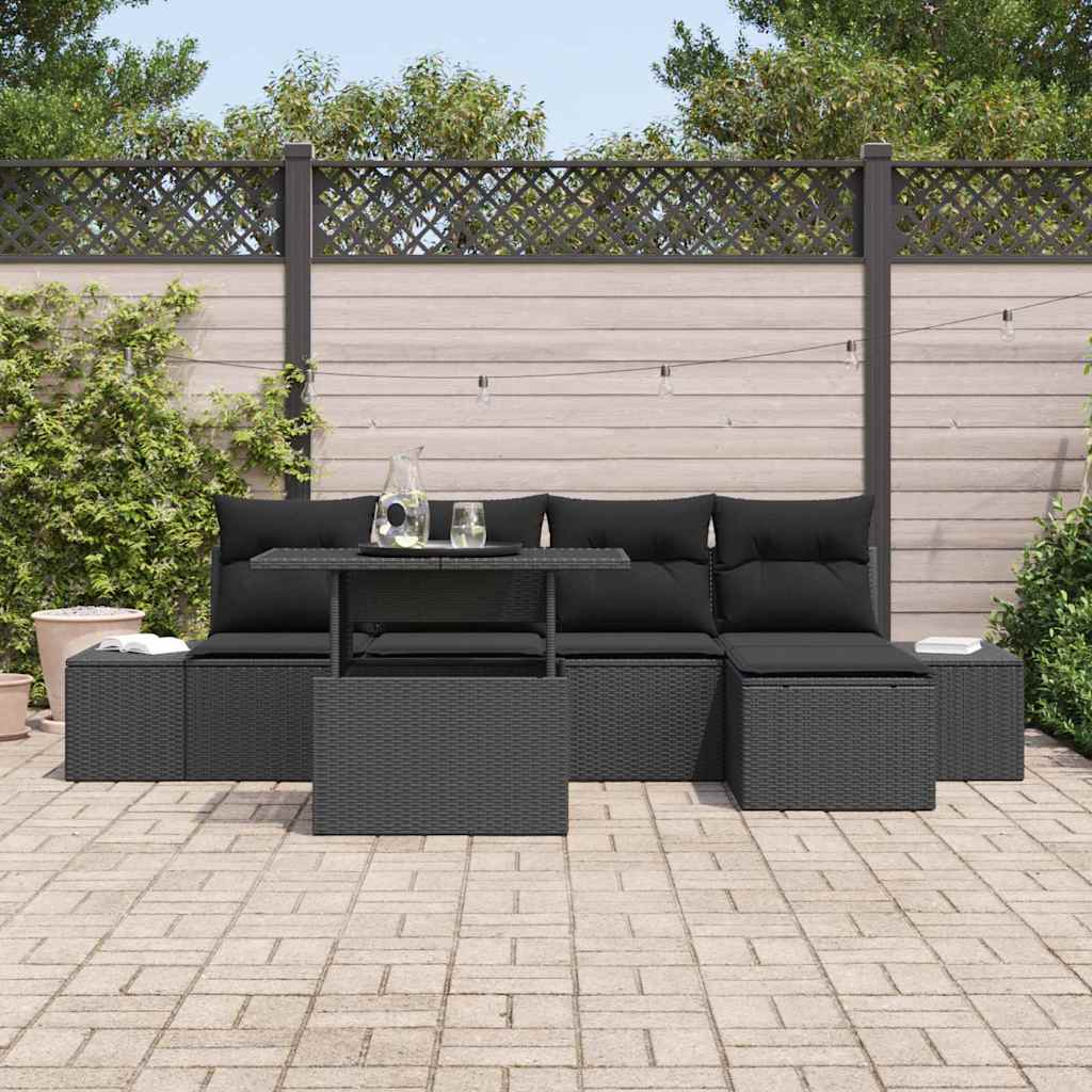 vidaXL 6-delige tuinsofa set met kussens in zwart poly rattan
