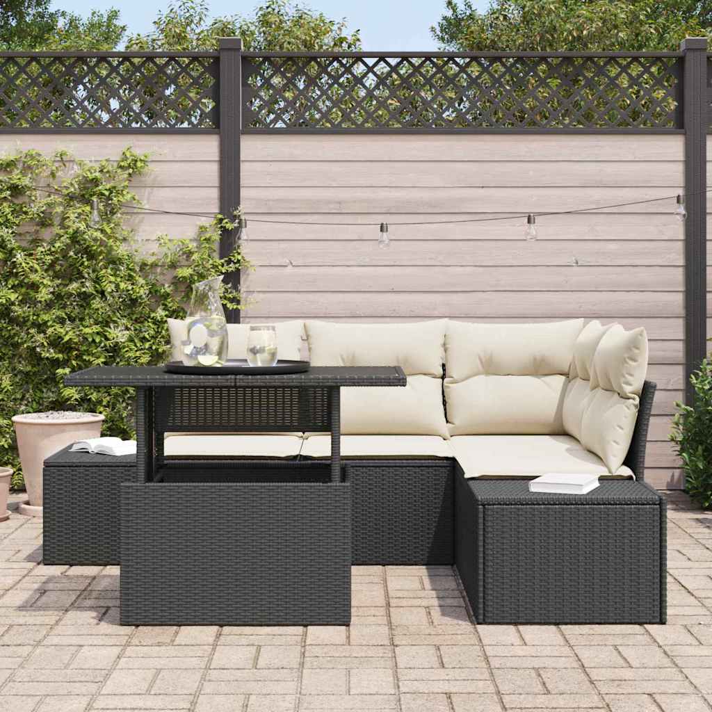 vidaXL 5-delige tuinsofaset met kussens in zwart poly rattan