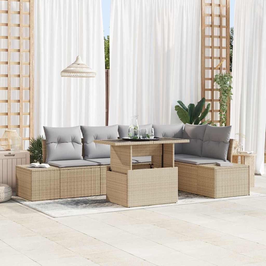 Have Sofa Sæt 6 Stykker Beige, Grå Rattan, Polyester Have Sofa