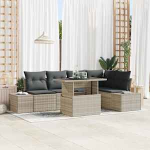 Vrtna sedežna garnitura 6 pcs Svetlo siva Poly ratan