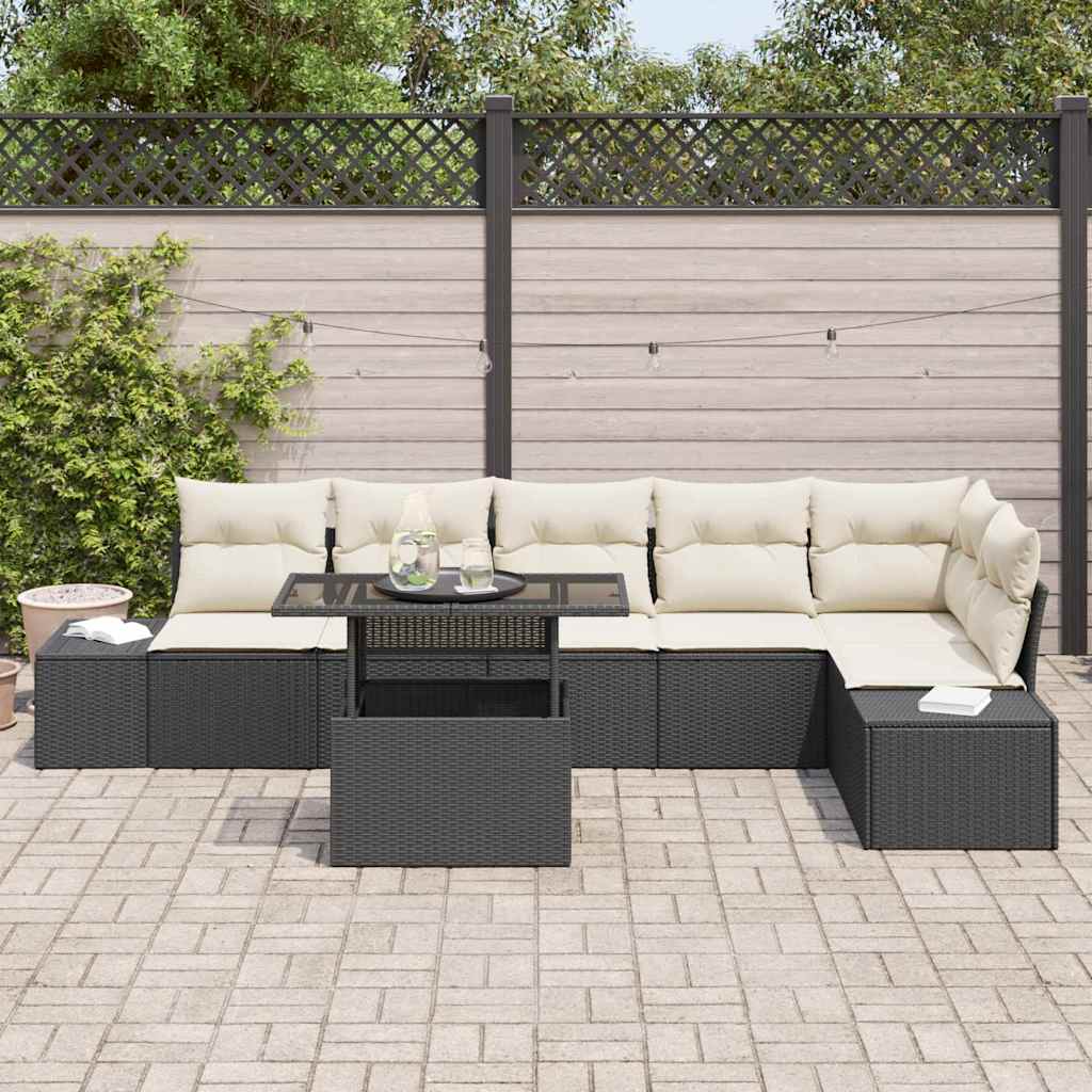 vidaXL 7-delige tuinsofa set met kussens - zwarte poly rattan