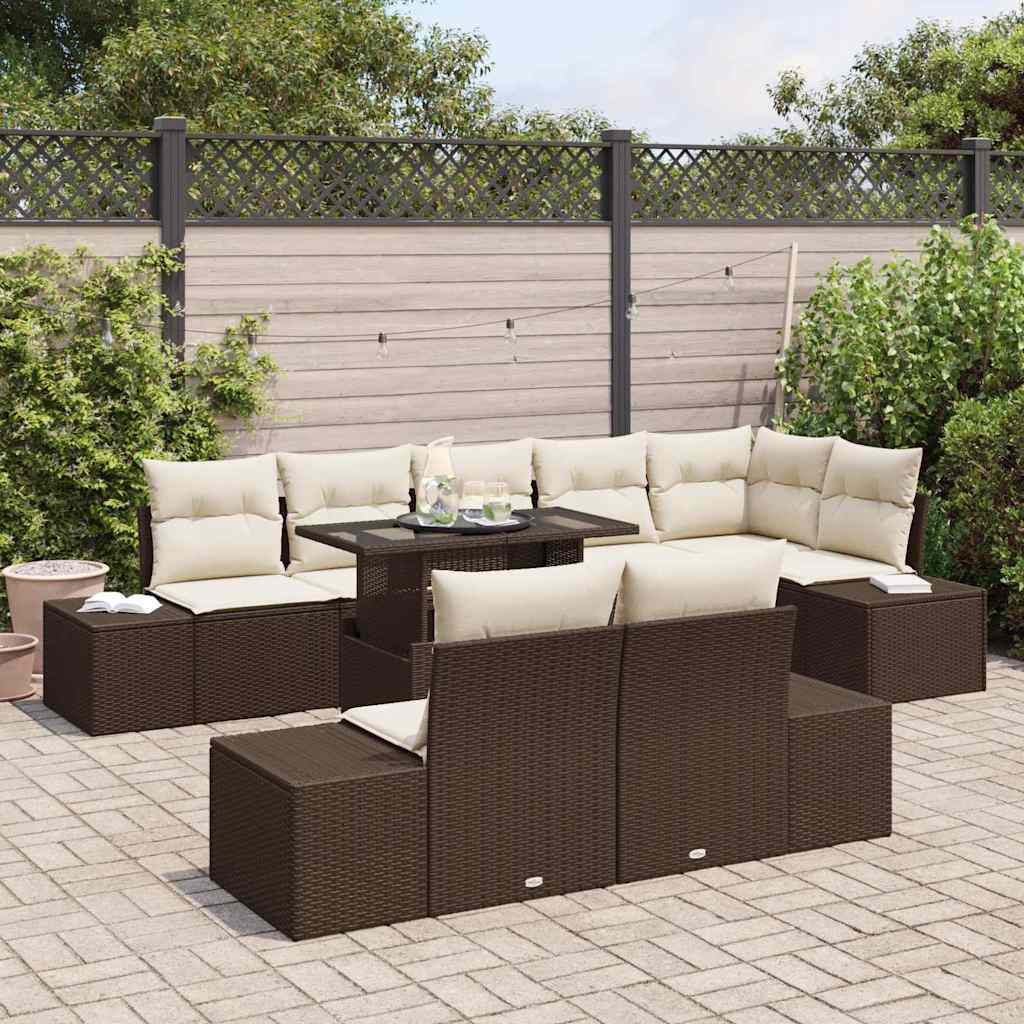 vidaXL 9-delige tuinsofa set met kussens in bruin poly rattan