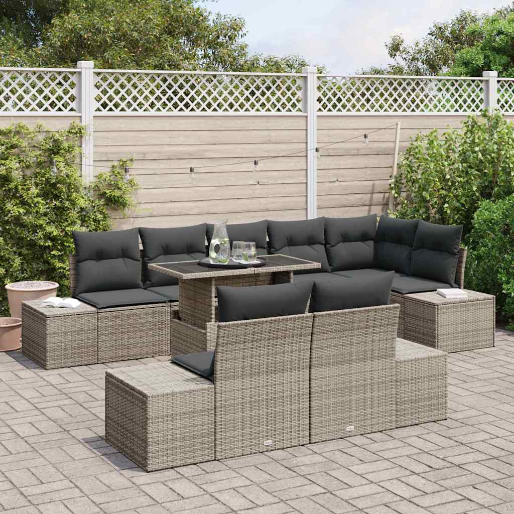 vidaXL 9-delige tuinbankset met kussens in grijs poly rattan