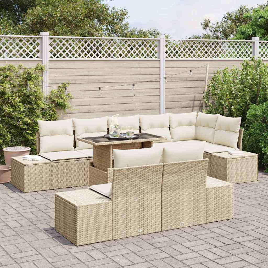 vidaXL 9-delige tuinsofa set met kussens in beige poly rattan