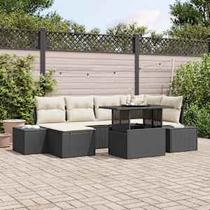 Vrtna sedežna garnitura s shranjevanjem 7 pcs Črna Poly ratan