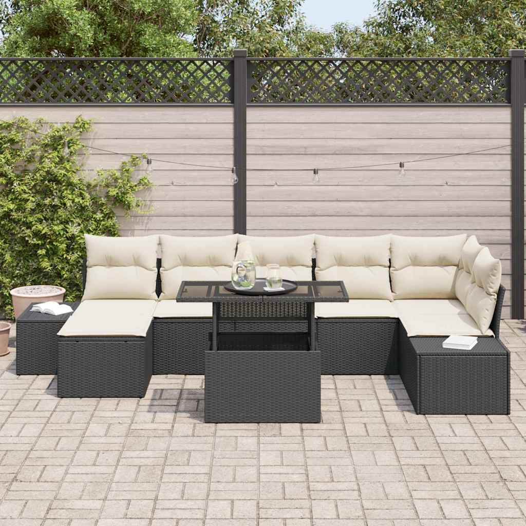 vidaXL 8-delige tuinset met kussens in zwart poly rattan