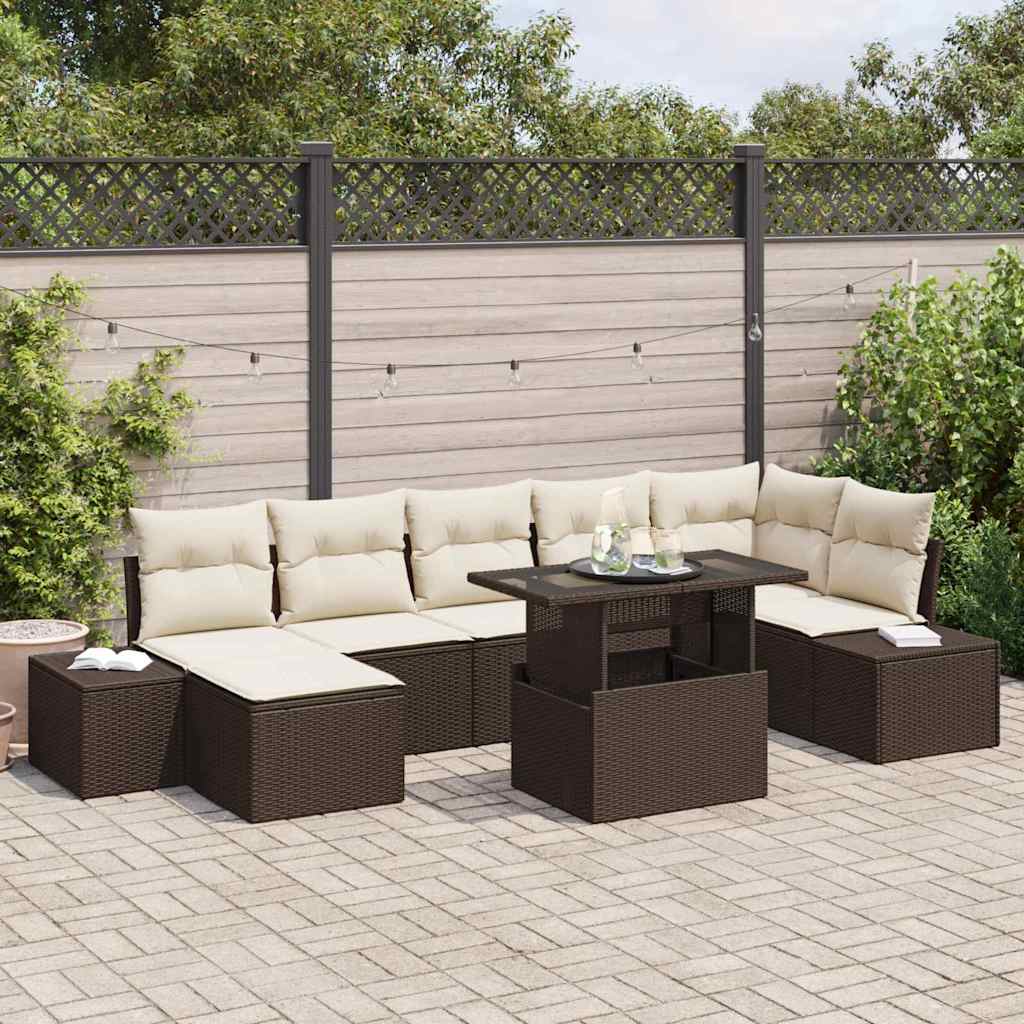 8 Delers Have Sofa Sæt Brun Poly Rattan, Stof, Stål Have Sofa