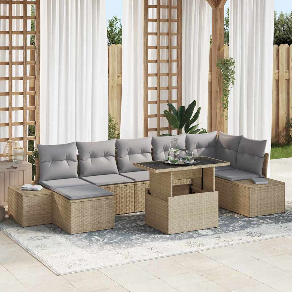 Have Sofa Sæt 8 Deler Beige, Grå Rattan, Polyester, Stål