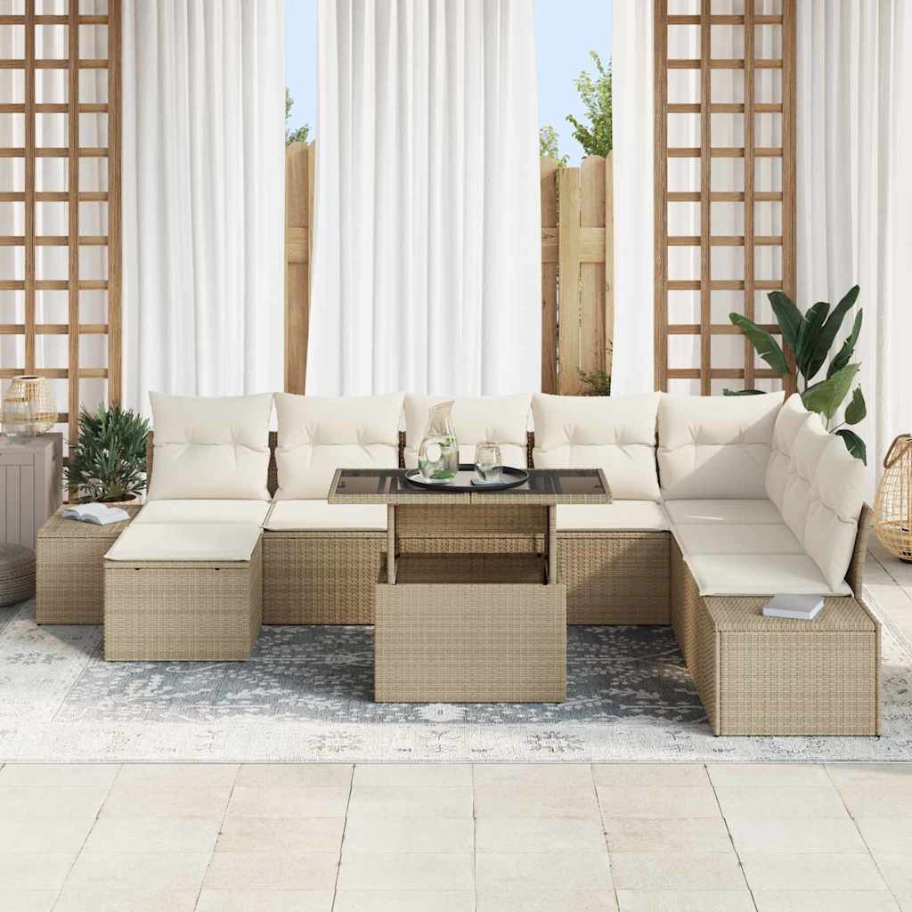 vidaXL 9-delige tuinsofa set met kussens in beige poly rattan