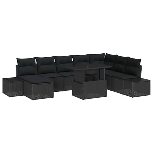vidaXL Aia Diivanikomplekt 9 tk Must pol&uuml;rotang