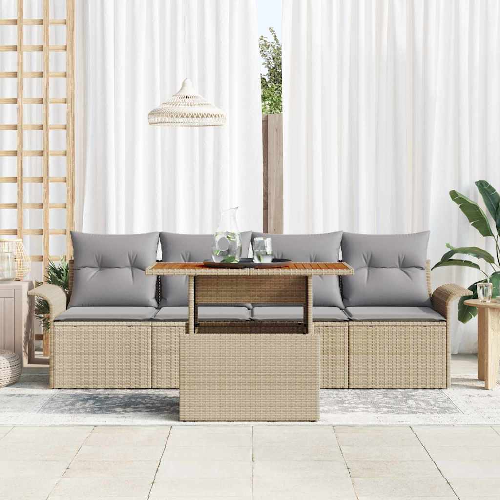 vidaXL 5-delige tuinset met kussens in het beige poly rattan