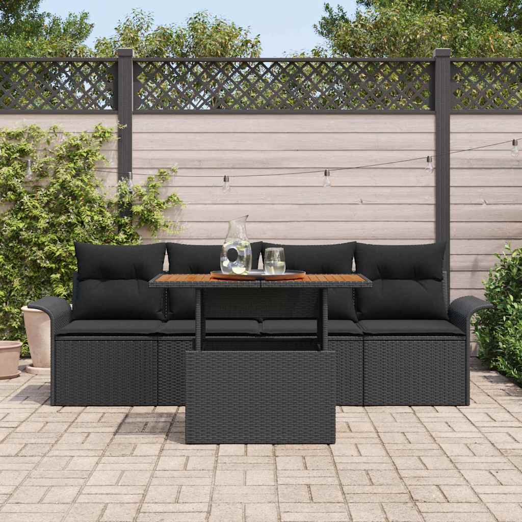 vidaXL 5-delig tuinset met kussens in het zwart van poly rattan