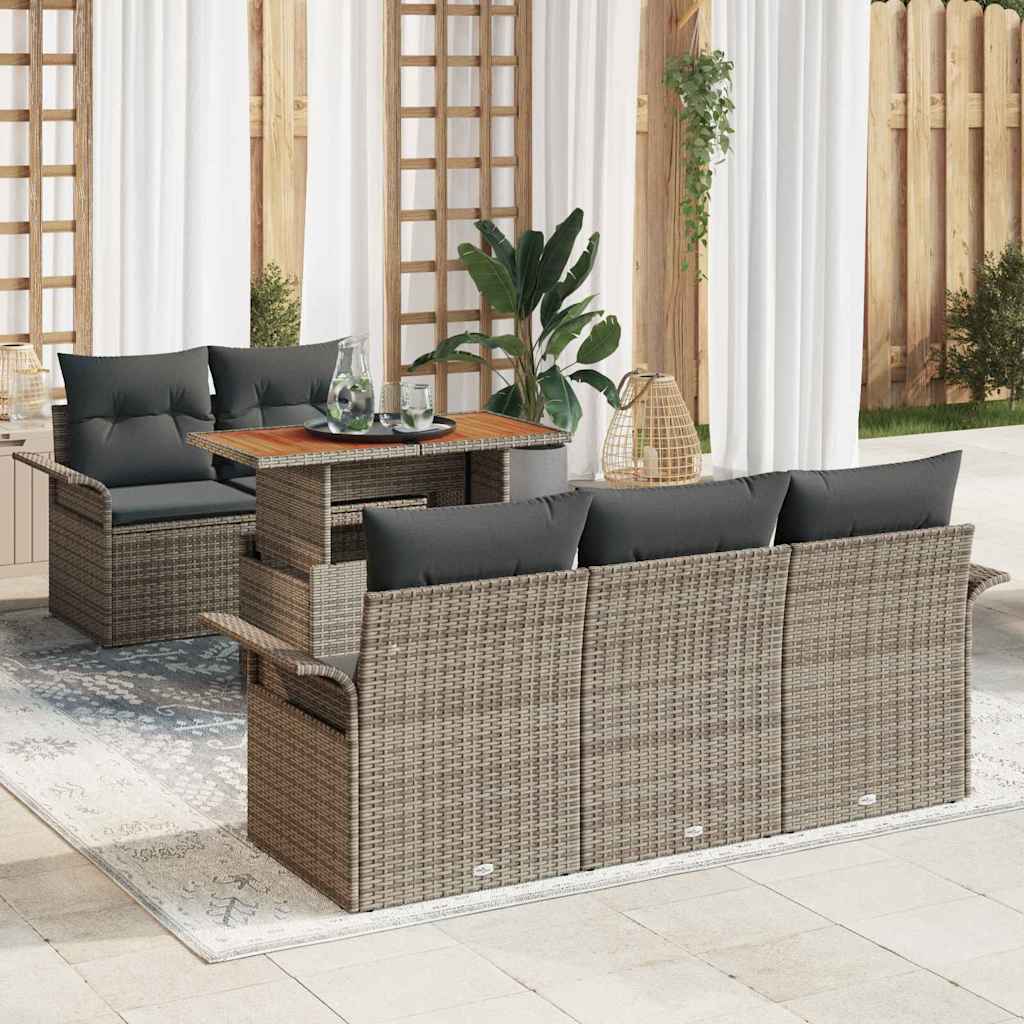 6 Deles Have Sofa Sæt med Puder Grå Poly Rattan, vidaXL 2-Personers Have Sofa med Opbevaring & Puder Grå Poly Rattan