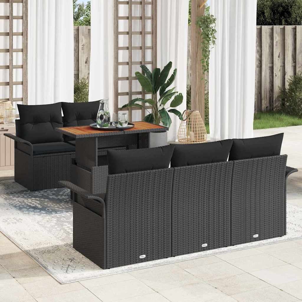 Thumbnail - vidaXL 6-teiliges Garten-Sofa-Set mit Kissen in Schwarz aus Poly-Rattan