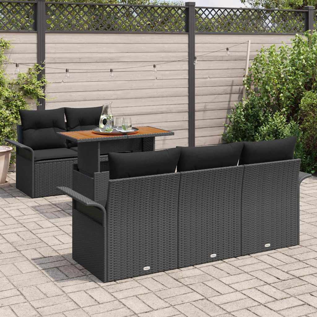 Thumbnail - vidaXL 6-teiliges Garten-Sofa-Set mit Kissen in Schwarz aus Poly-Rattan