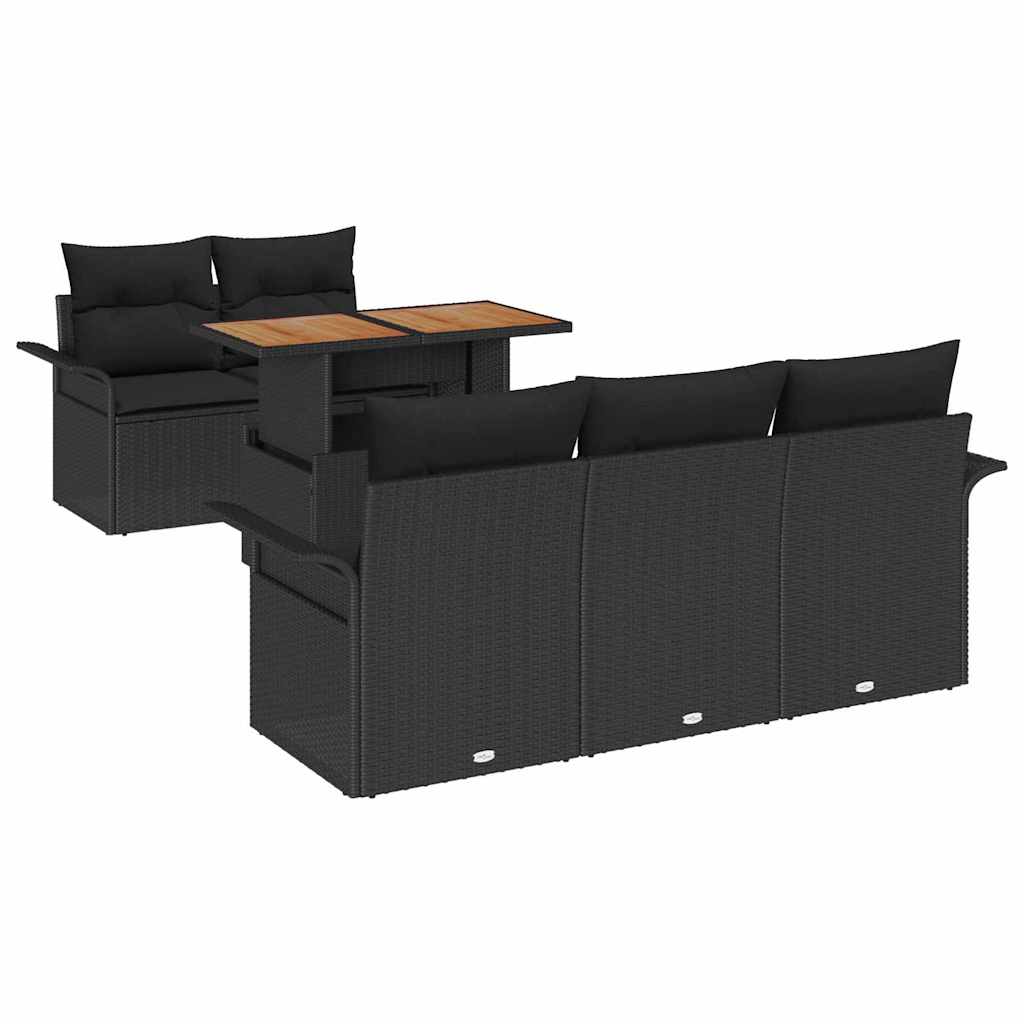 Thumbnail - vidaXL 6-teiliges Garten-Sofa-Set mit Kissen in Schwarz aus Poly-Rattan