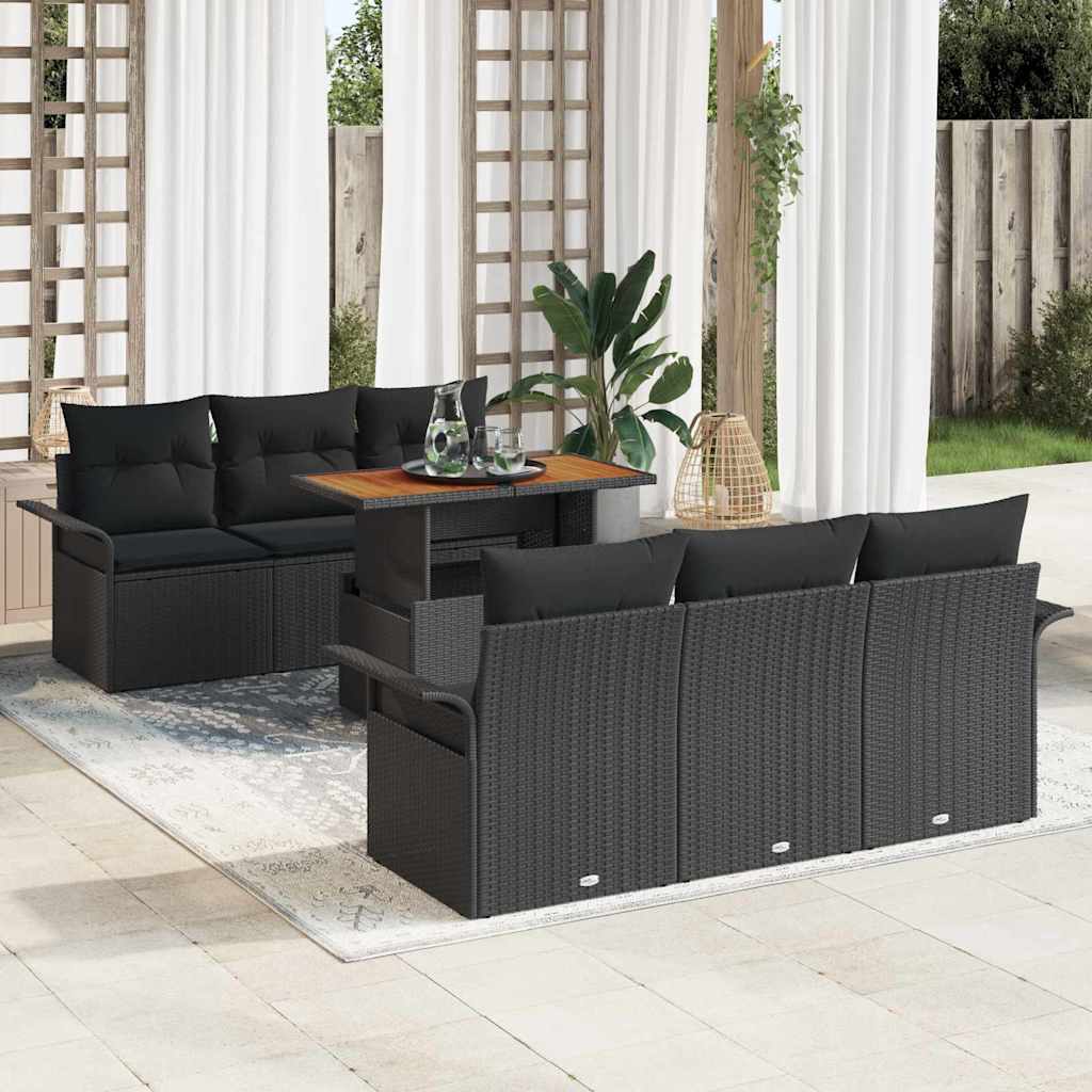 7-delers havesofa sæt med puder, sort poly rattan, vidaXL 2-personers havesofa med opbevaring & puder, sort poly rattan