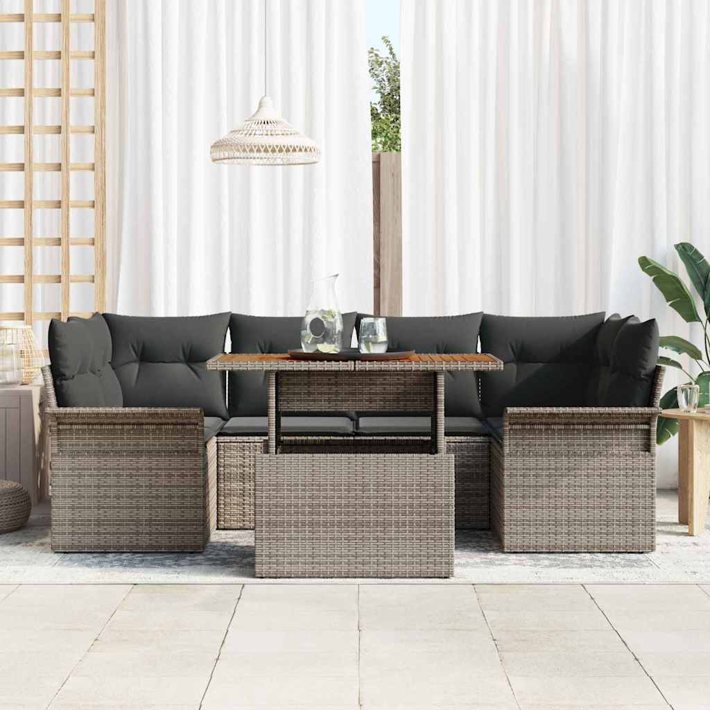 vidaXL 7-delige tuinsofa set met kussens in grijs poly rattan