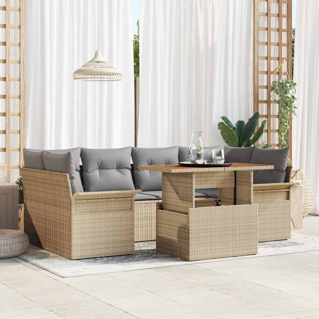 7-delt Have Sofa Set med Hynder Beige Poly Rattan&&vidaXL 2-personers Have Sofa med Opbevaring & Hynder Beige Poly Rattan