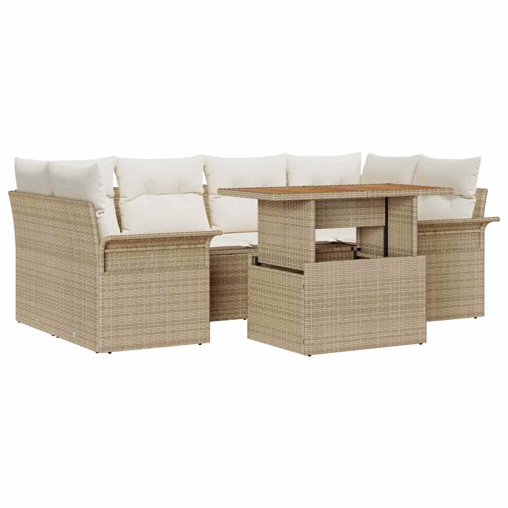 vidaXL Kerti Kanapé Szett tárolóval 7 pcs Bézs Poli rattan