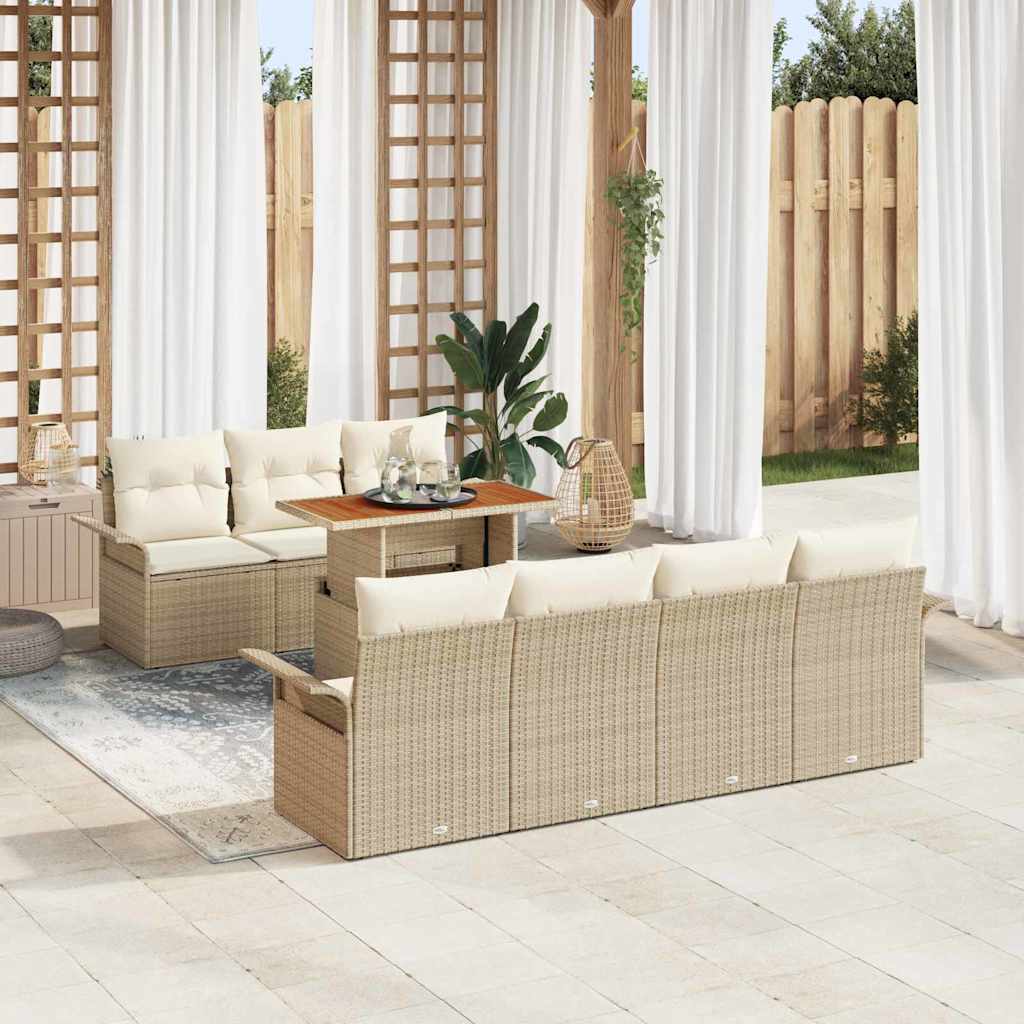8 Deles Havesofa Sæt med Puder Beige Poly Rattan, vidaXL 2-sæders Havesofa med Opbevaring & Puder Beige Poly Rattan