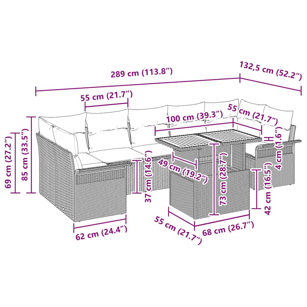 Sada zahradních pohovek s úložištěm 8 pcs Černá Poly ratan - obrázek 15