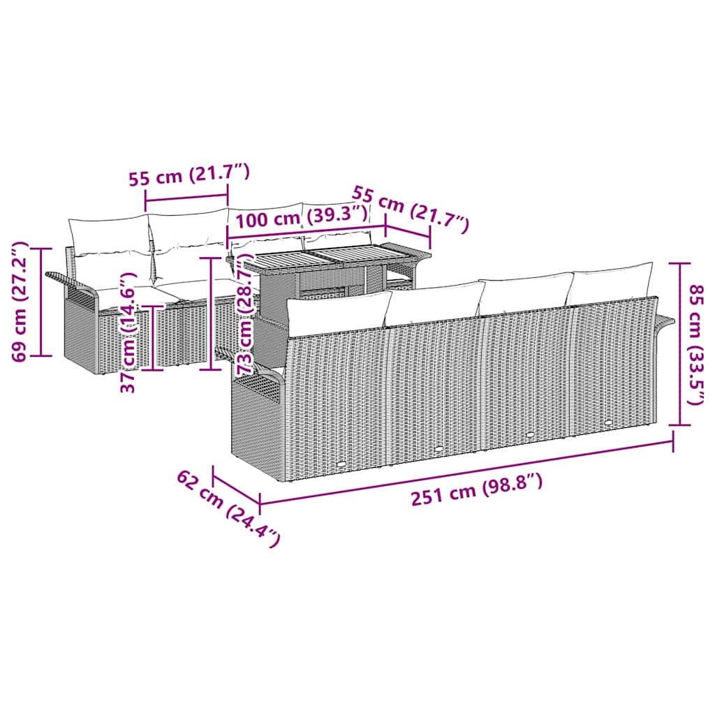 Vrtna sedežna garnitura s shranjevanjem 9 pcs Bež Poly ratan - slika 13