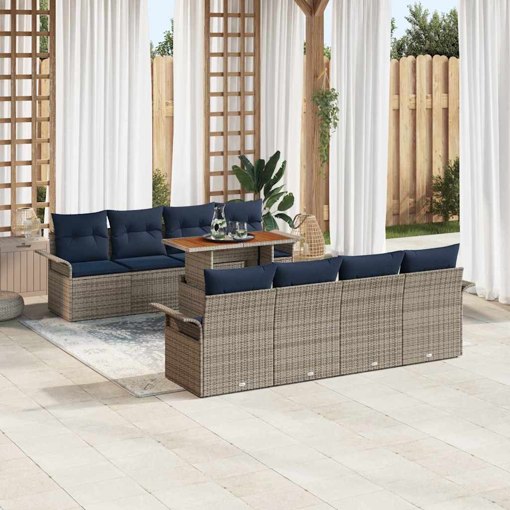 vidaXL Set de canapele pentru grădină 9 pcs Gri Rattan poli
