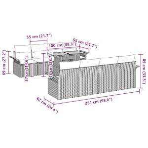Sada zahradních pohovek s úložištěm 9 pcs Černá Poly ratan - obrázek 13