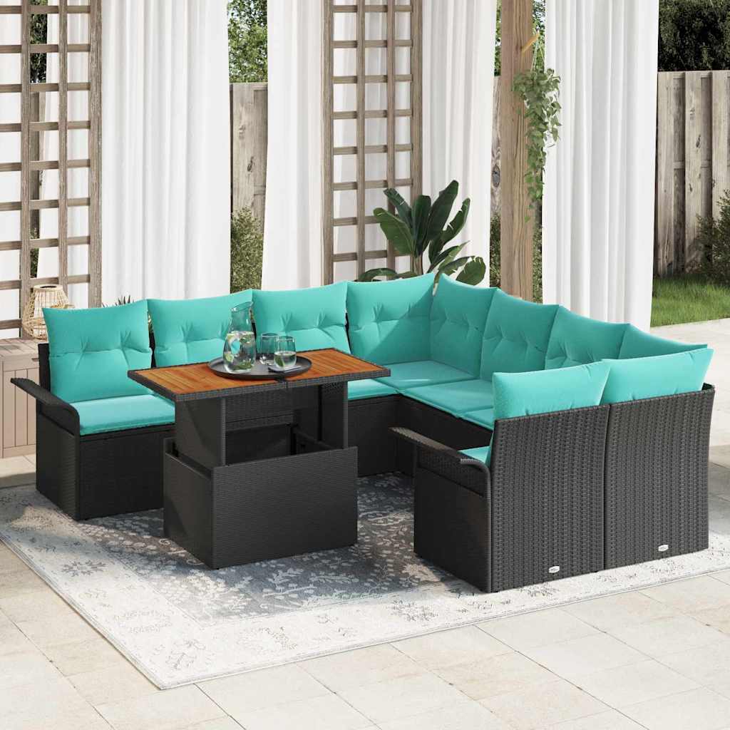 vidaXL Set de canapele pentru grădină 9 pcs Negru Rattan poli